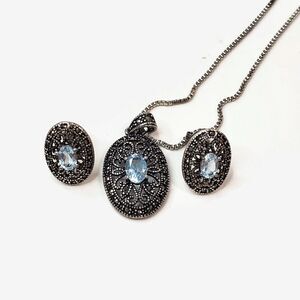 Blue Topaz Silver Plated Necklace & Earrings Set